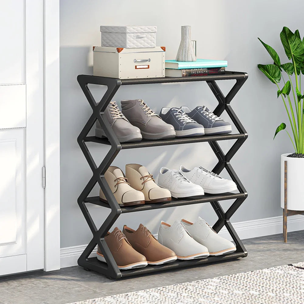 X-Frame Foldable Shoe Rack 4 Tiers | Space Saver for up to 8 Pairs | OLAVIS
